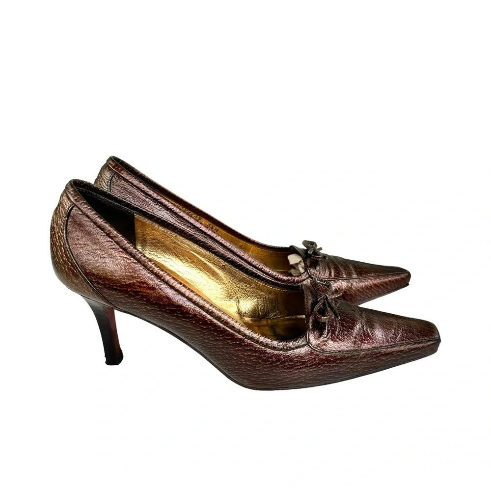 Delman Heels Metallic Brown Pumps